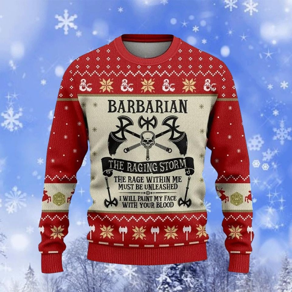 Barbarian Dungeons Ugly Sweater, Dungeons & Dragons Lovers Christmas Sweater - Image 2