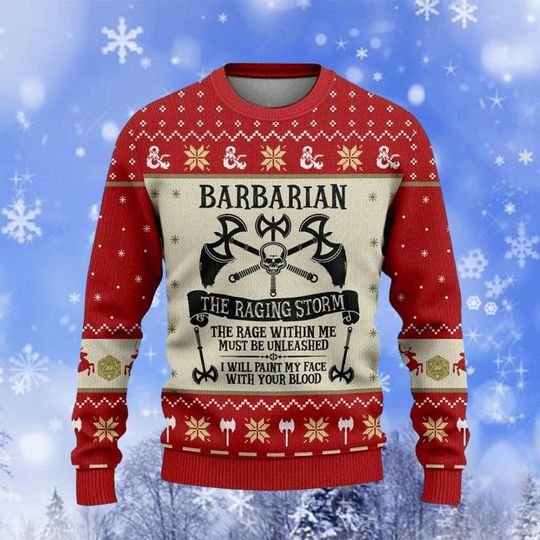 Barbarian Dungeons Ugly Sweater, Dungeons & Dragons Lovers Christmas Sweater - Image 5