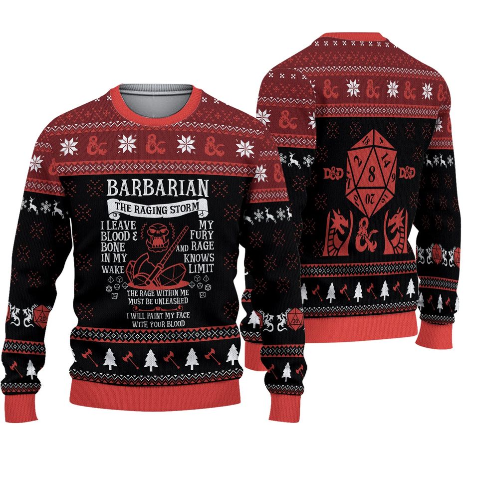 Barbarian Ugly Sweater, DnD Gaming Christmas Ugly Sweater