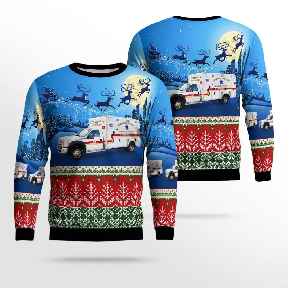 Barrington Illinois Barrington Countryside Fire Protection District Ambulance 38 AOP Ugly Sweater Xmas Unisex Sweater Christmas Gifts for Men Women