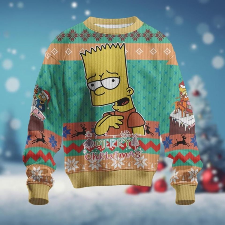 Bart Simpson Christmas Sweater, The Simpsons Ugly Sweater, Simpsons Family Holiday - Image 2