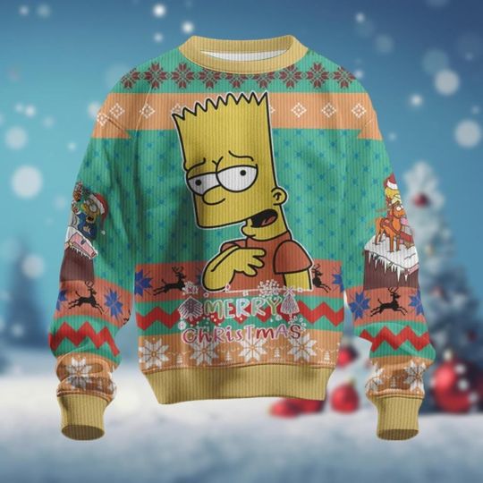 Bart Simpson Christmas Sweater, The Simpsons Ugly Sweater, Simpsons Family Holiday - Image 8
