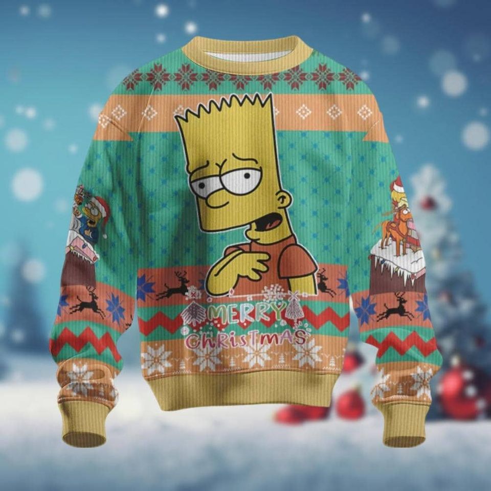 Bart Simpson Christmas Sweater, The Simpsons Ugly Sweater, Simpsons Family Holiday