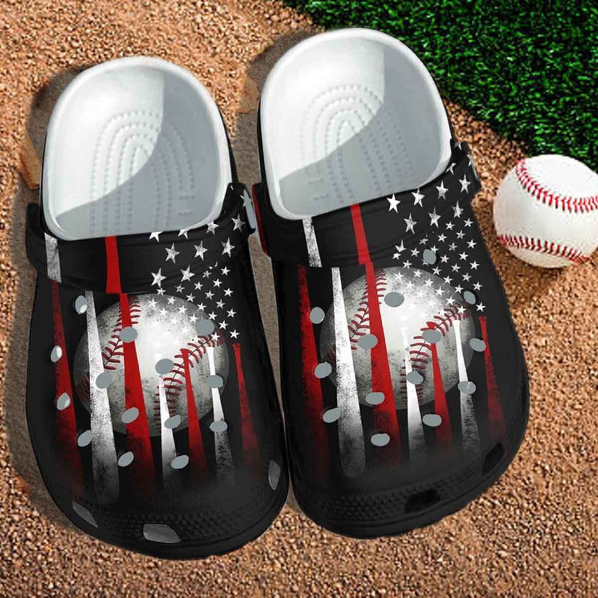 Baseball Bat America Flag Custom Shoes Clogs Gifts Shoes For Son Daughter - 4Th Of July Usa Flag Baseball Croc Shoes