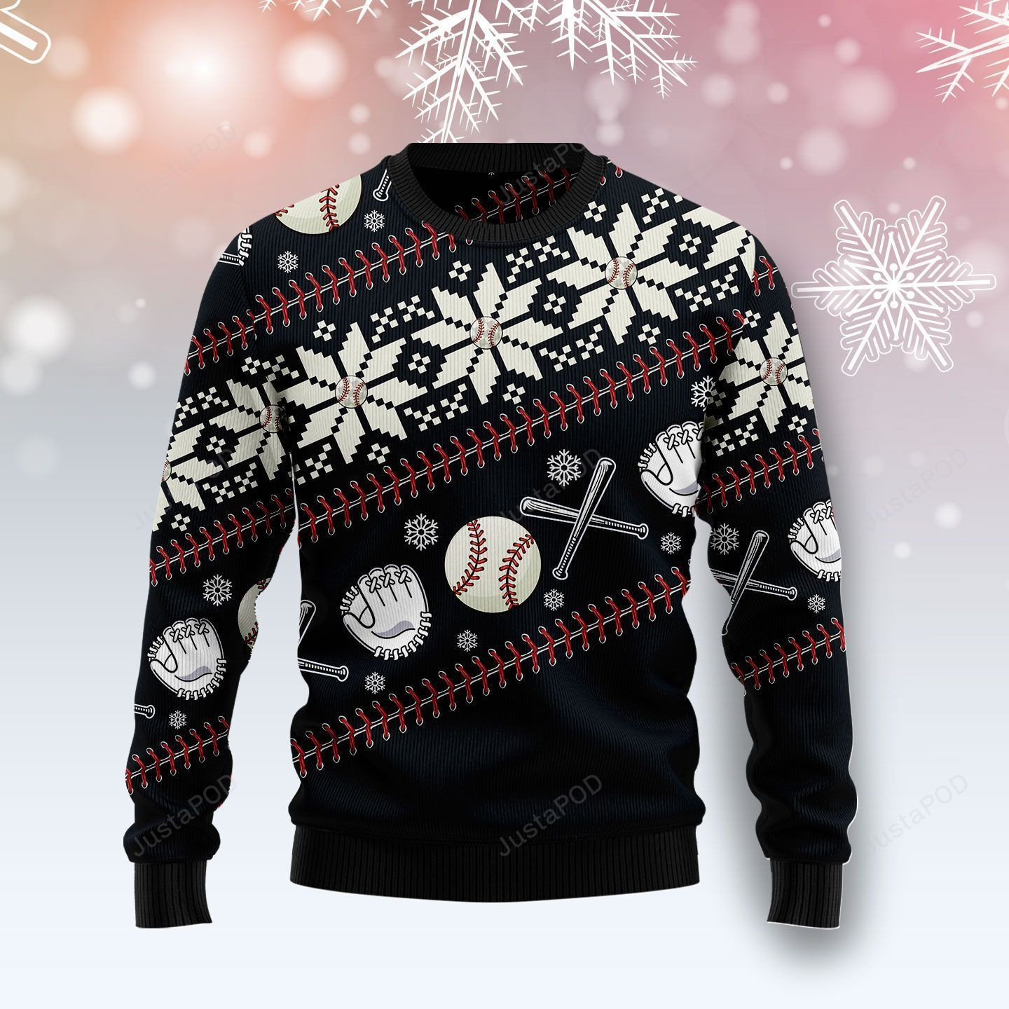 Baseball Christmas Pattern Ugly Christmas Sweater Adult 3D Funny Matching for family