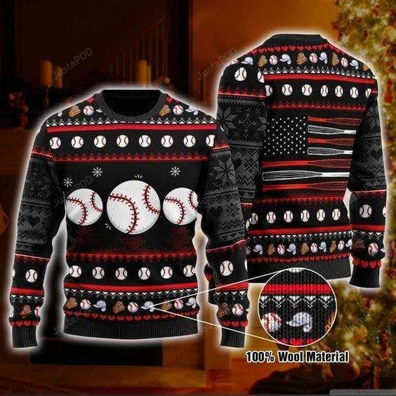 Baseball Flag Ugly Christmas Sweater Adult 3D Funny Matching for family