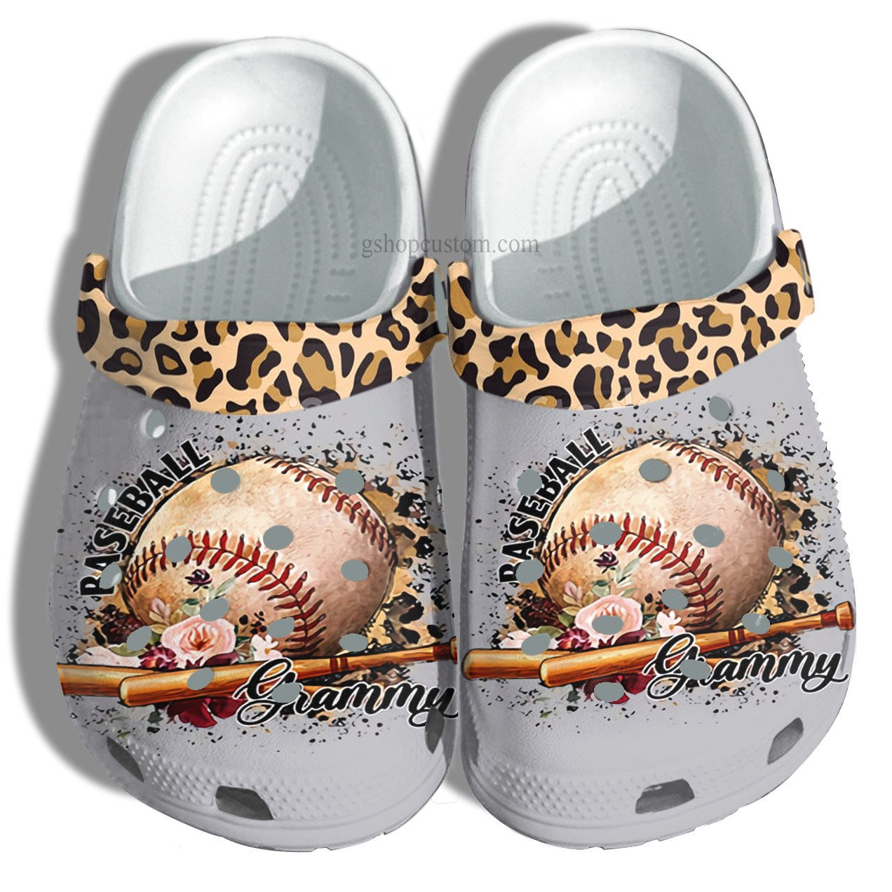 Baseball Grammy Leopard Skin Flower Shoes For Mother Day - Baseball Grandma Shoes Croc Clogs Customize Name