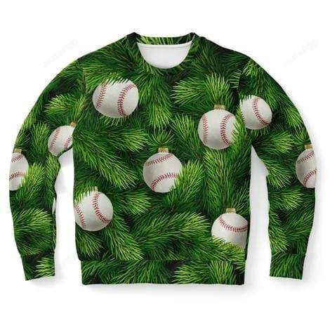 Baseball Green Ugly Christmas Sweater Adult 3D Funny Matching for family