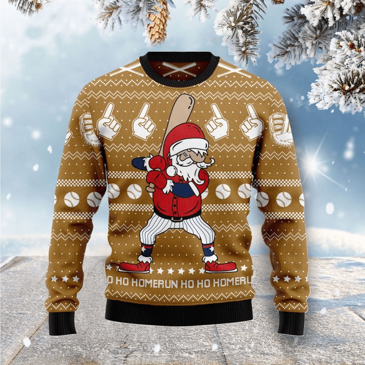 Baseball Ho Ho Homerun  Ugly Christmas Sweater Adult 3D Funny Matching for family