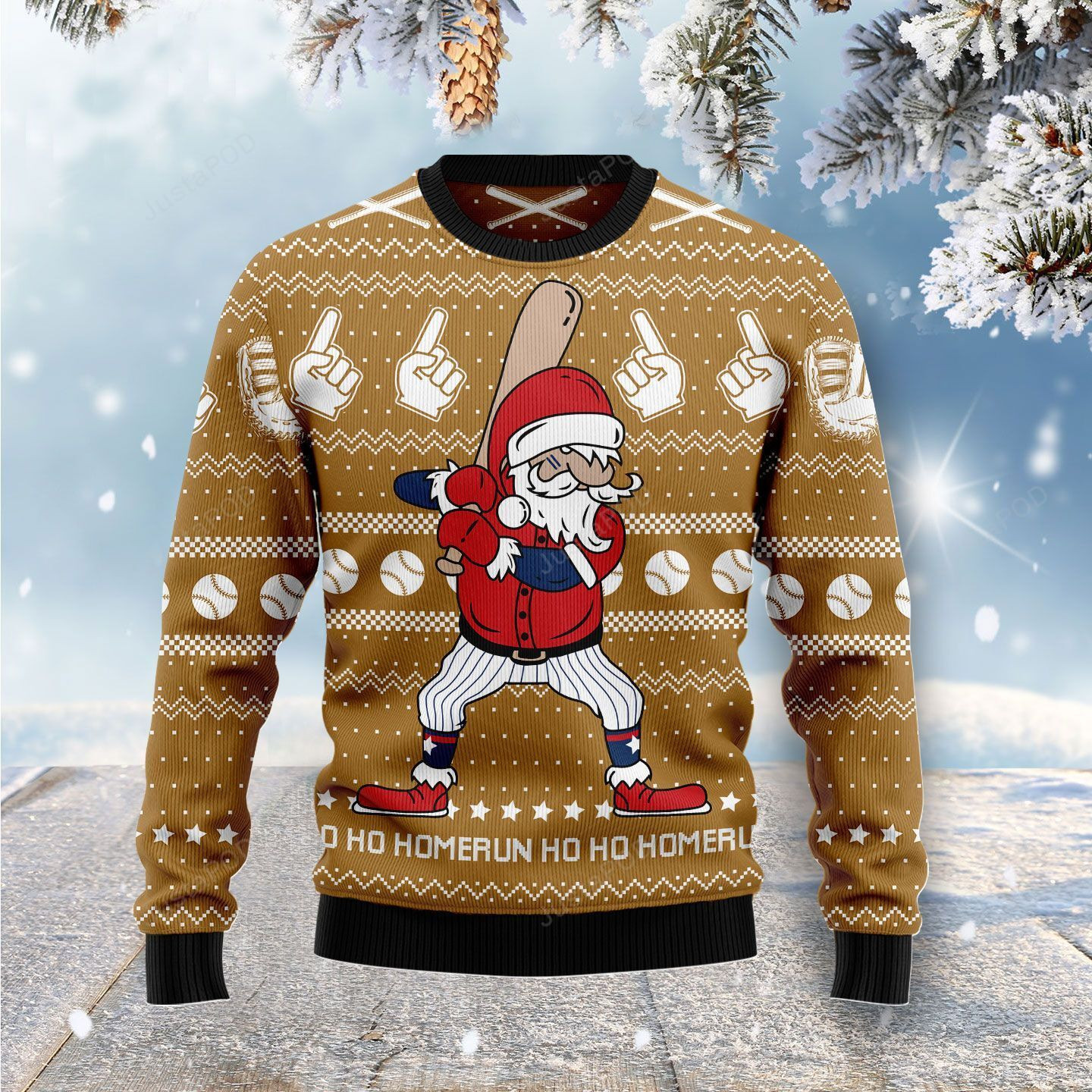 Baseball Ho Ho Homerun Ugly Christmas Sweater Adult 3D Funny Matching for family