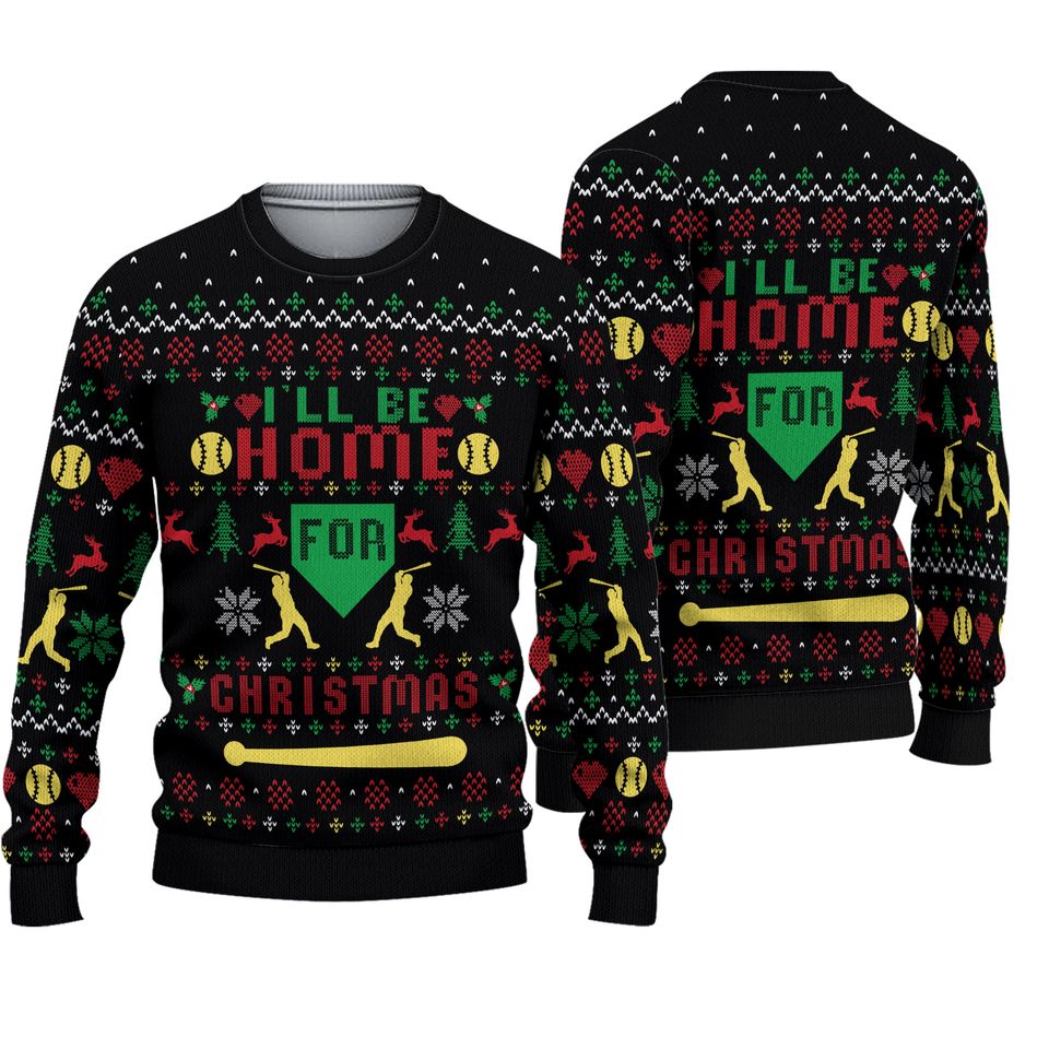 Baseball Ill Be Home For Christmas 3D Sweater