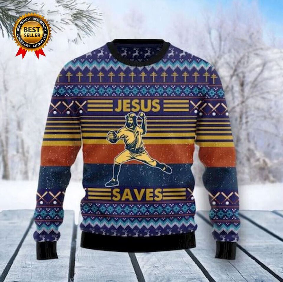 Baseball Jesus Ugly Sweater Christmas 3D