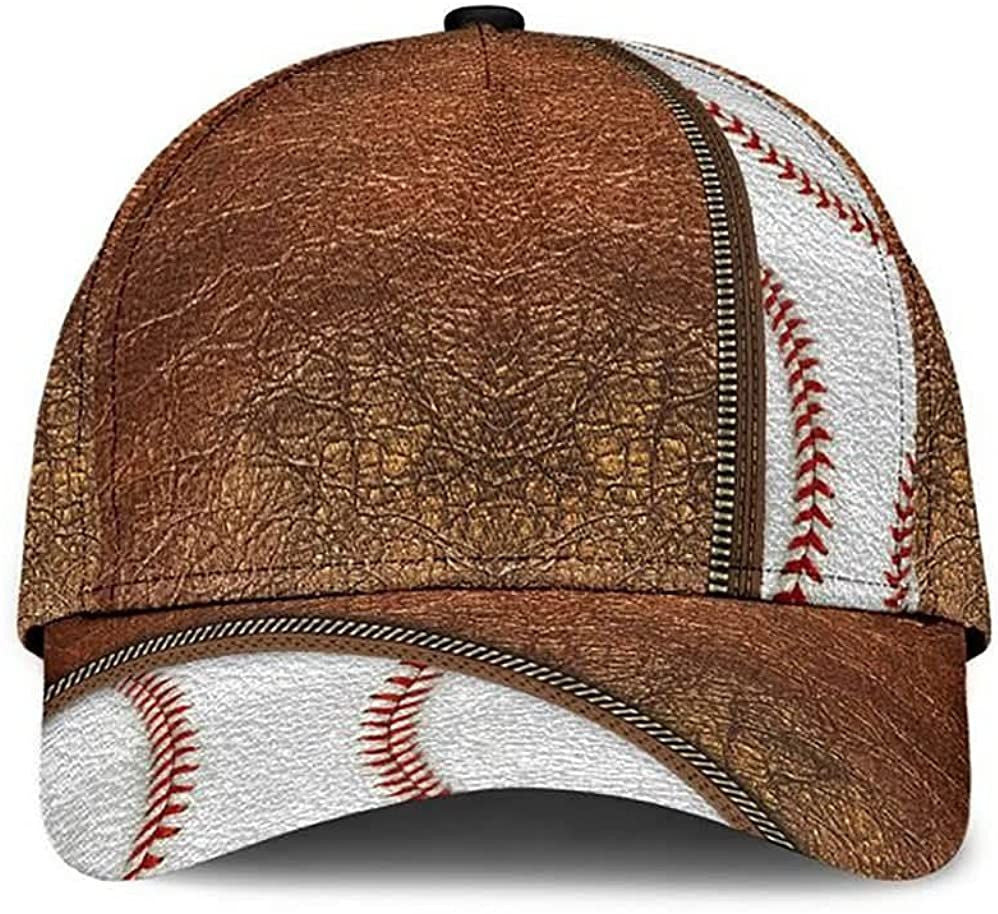 Baseball Leather Pattern Print Zipper Brown Trucker Hats Custom Hats Gifts For Men & Women
