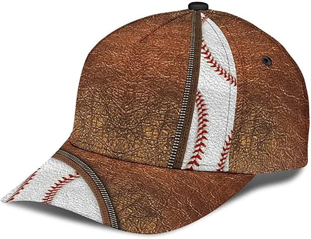 Baseball Leather Pattern Print Zipper Brown Trucker Hats Custom Hats Gifts For Men & Women