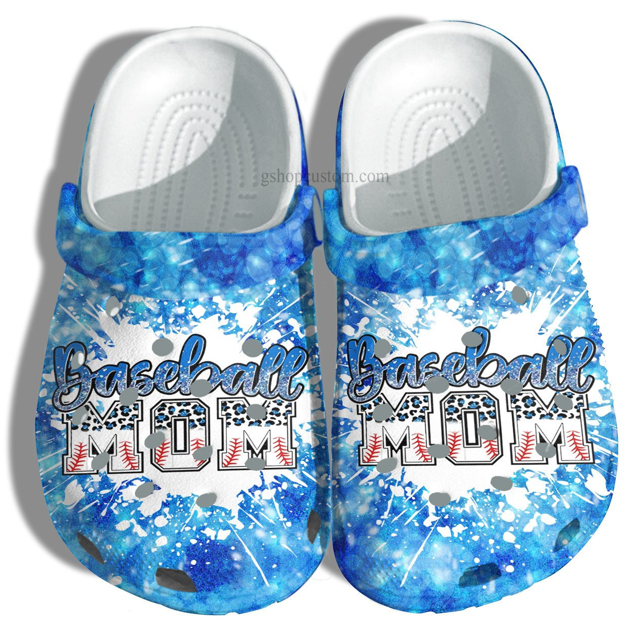 Baseball Mom Leopard Twinkle Blue Croc Shoes Gift Wife- Baseball Line Leopard Shoes Gift Mother Day