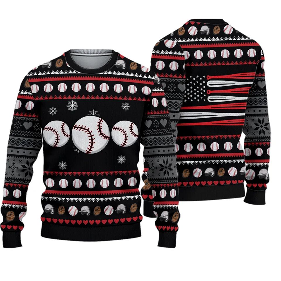 Baseball Pattern Christmas Ugly Sweater, Baseball Ugly Christmas Sweater