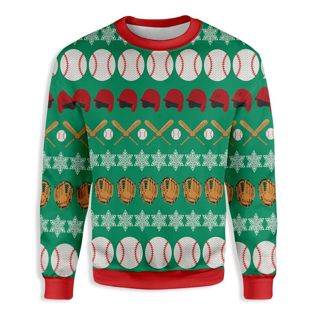 Baseball Pattern Santa Claus Ugly Christmas Sweater Adult 3D Funny Matching for family
