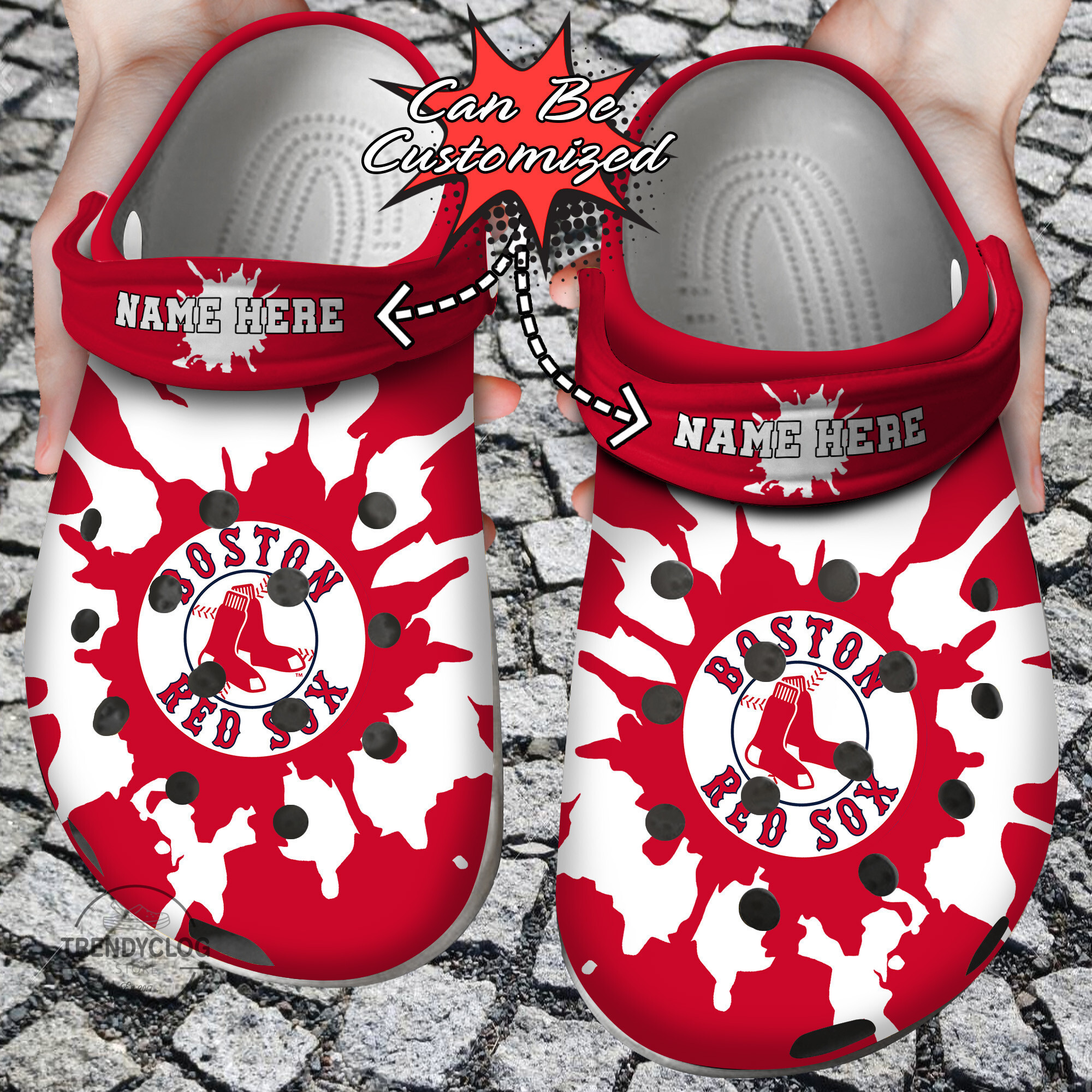 Baseball Personalized BRed Sox Color Splash Clog Shoes