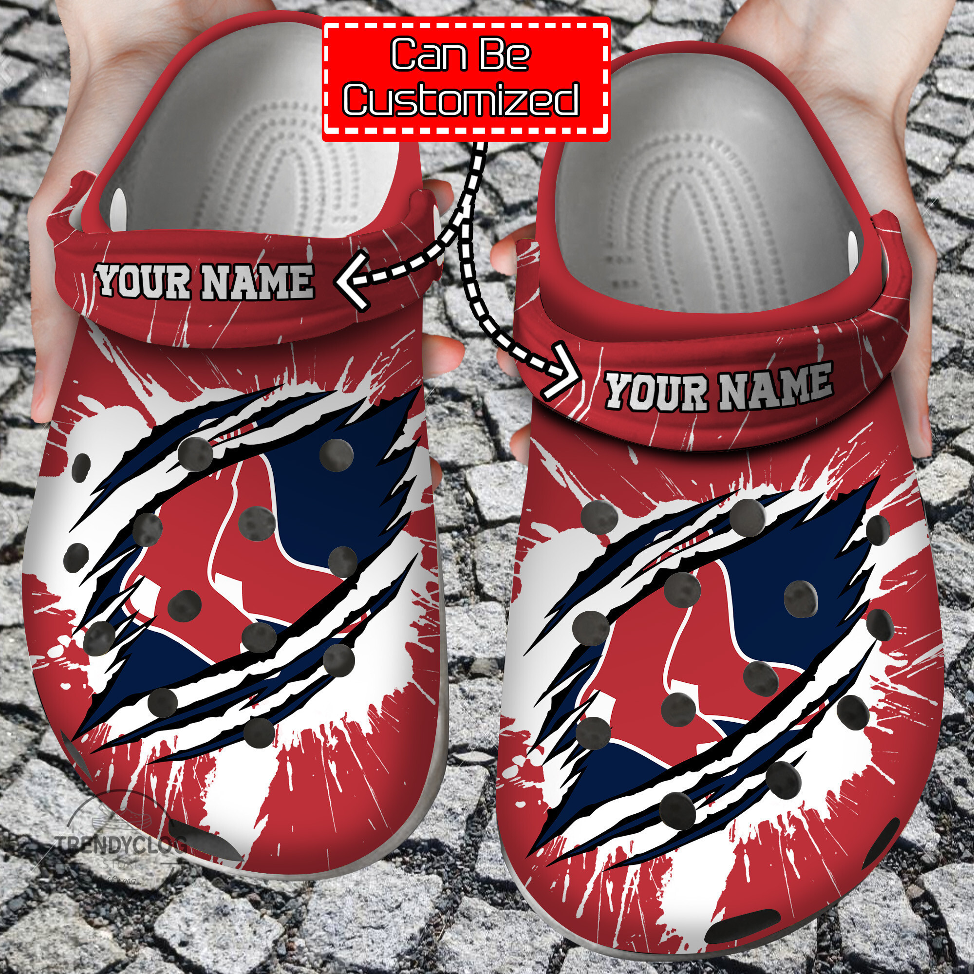 Baseball Personalized BRed Sox Ripped Claw Clog Shoes