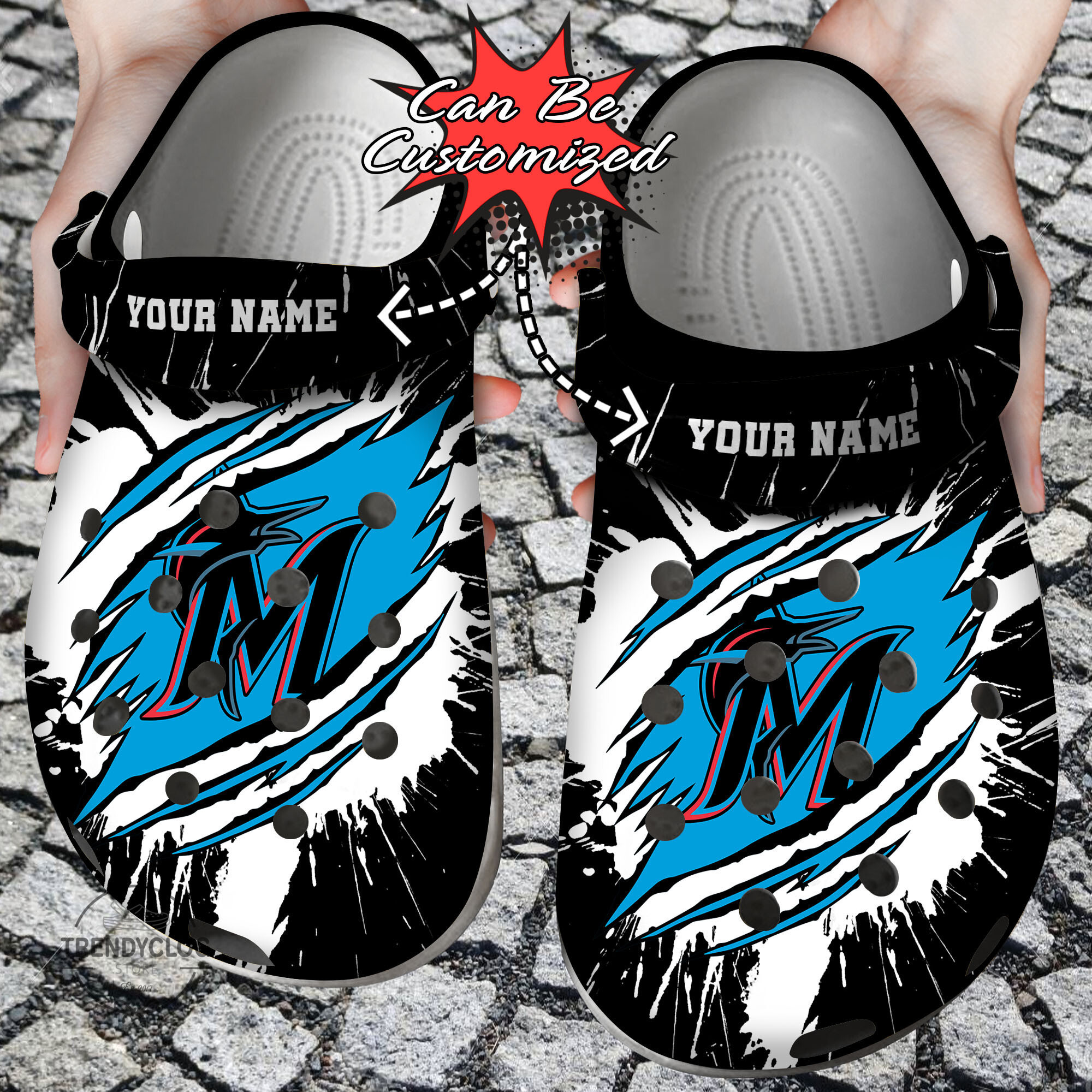 Baseball Personalized MMarlins Ripped Claw Clog Shoes