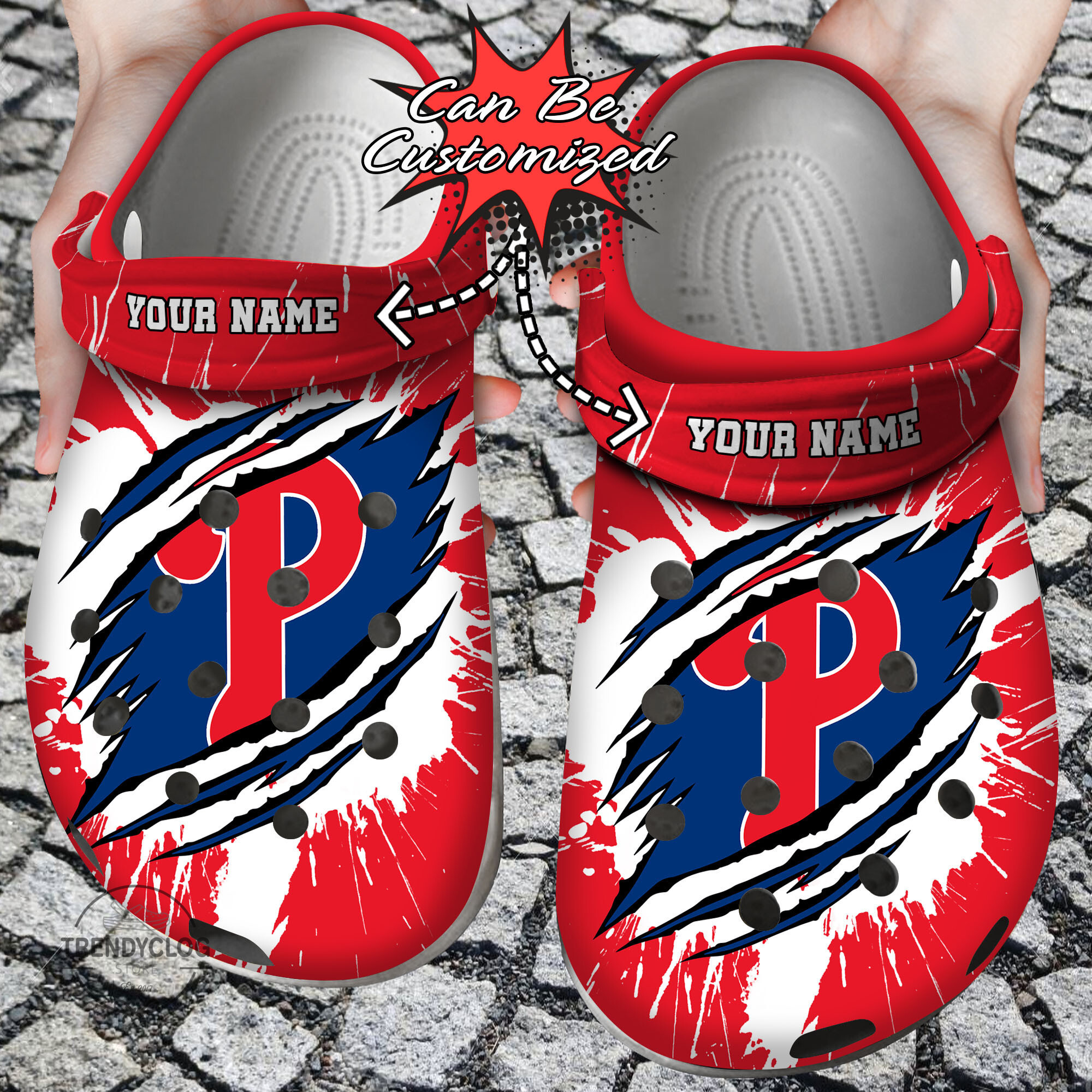Baseball Personalized PPhillies Ripped Claw Clog Shoes