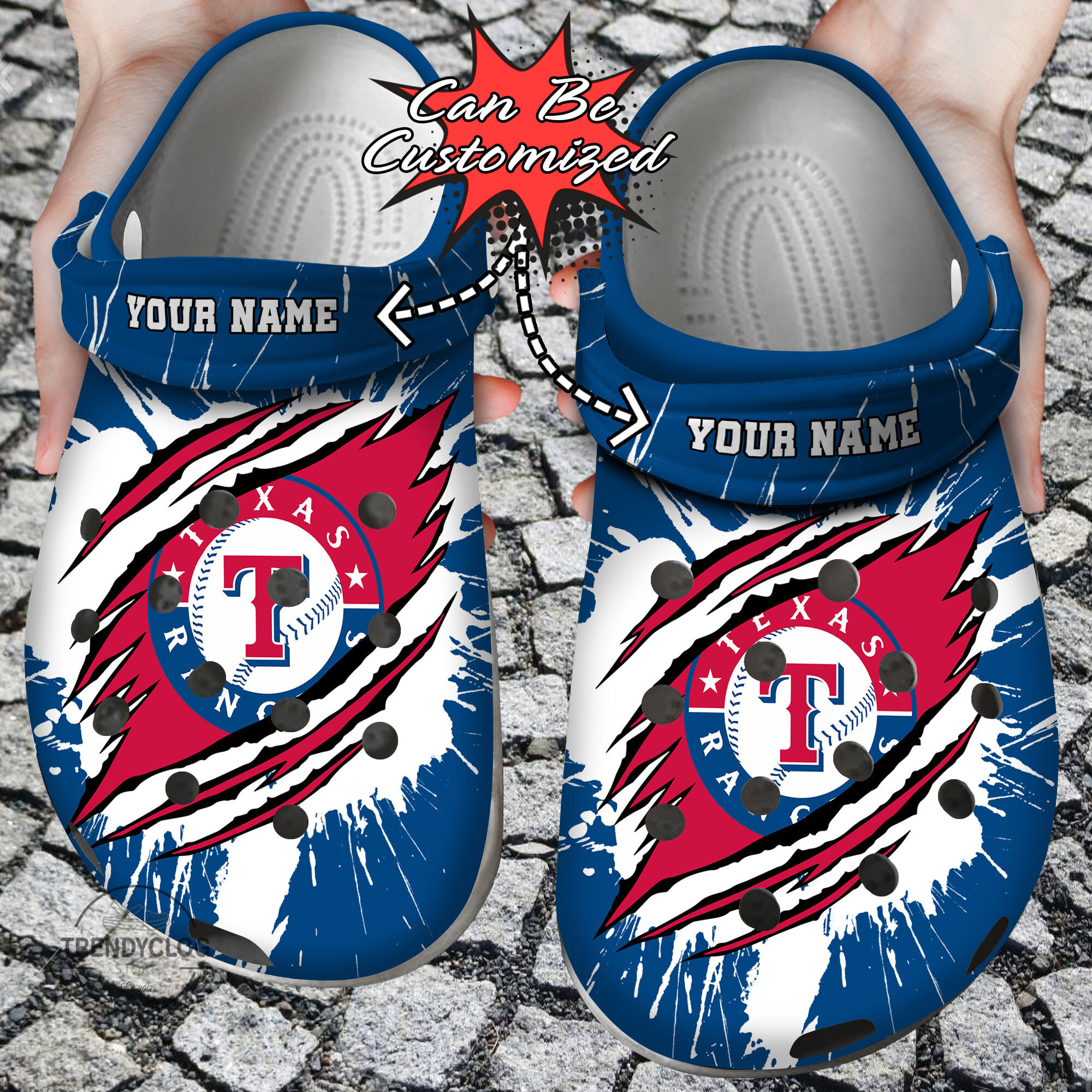 Baseball Personalized TRangers Ripped Claw Clog Shoes