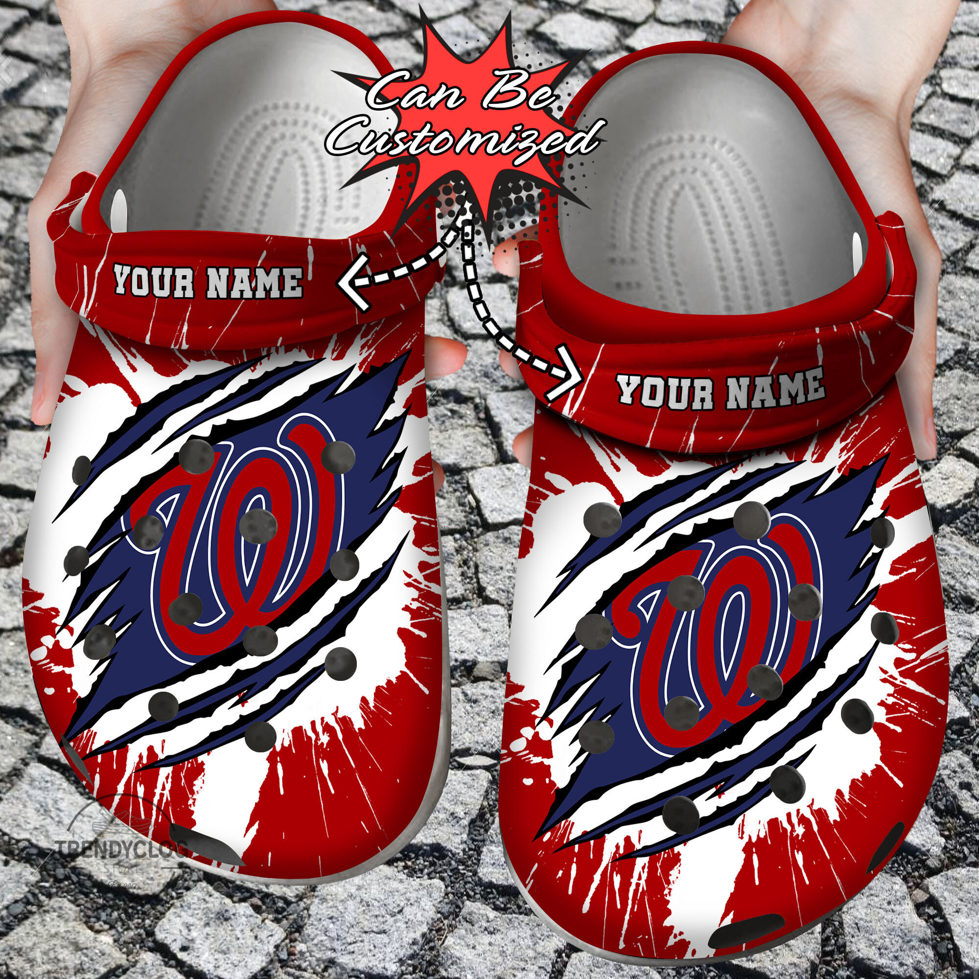 Baseball Personalized WNationals Ripped Claw Clog Shoes