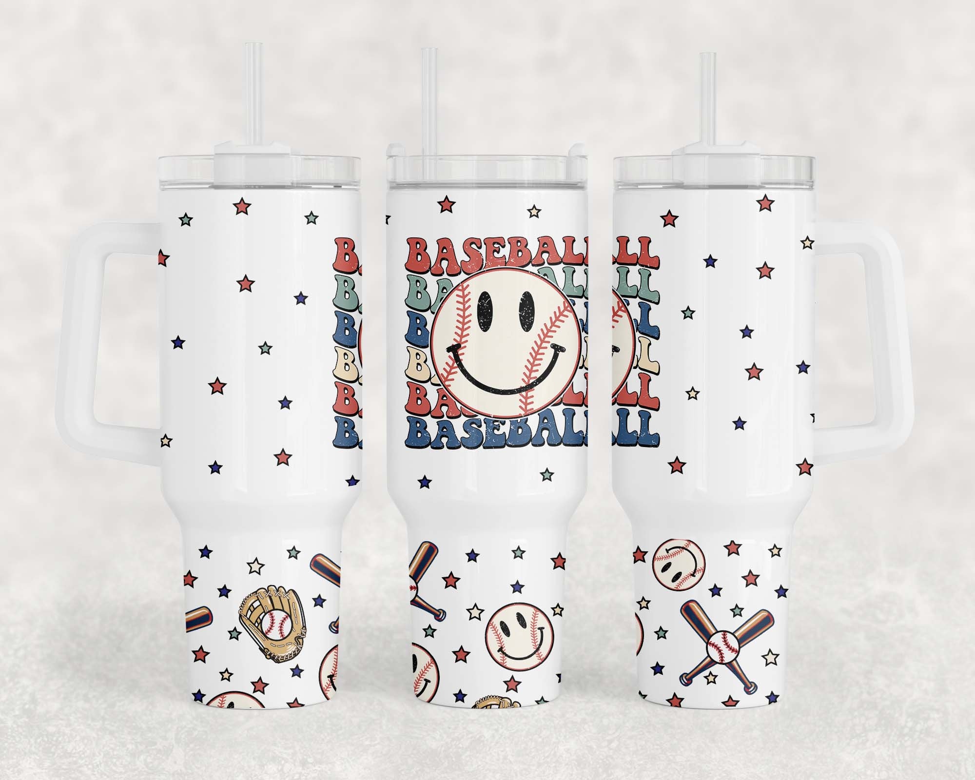 Baseball Retro Smiley Face Custom Stanley Cup 40 oz 30 oz Tumbler With HandleTVC2301959 - Image 2