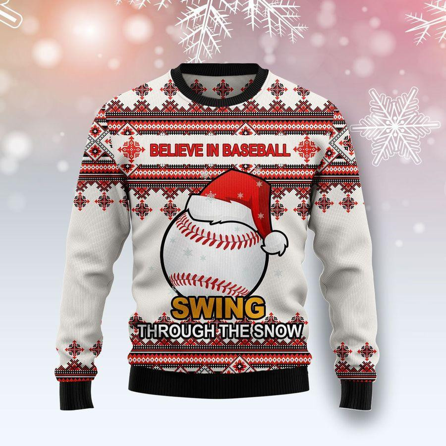 Baseball Santa Hat Ugly Christmas Sweater Adult 3D Funny Matching for family