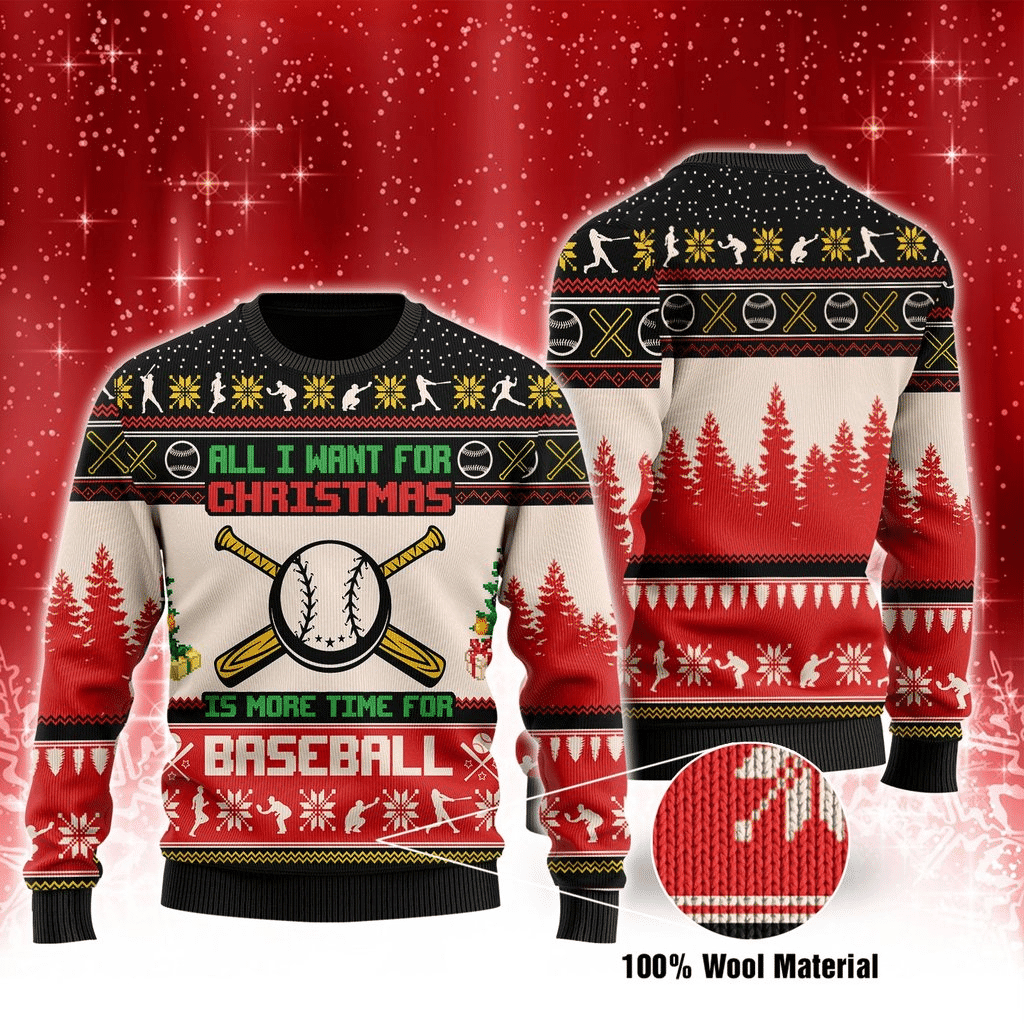 Baseball Ugly Christmas Sweater Adult 3D Funny Matching for family
