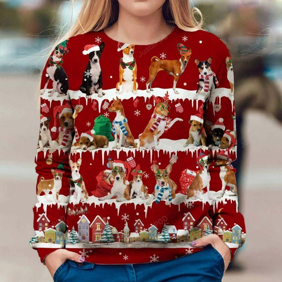 Basenji Snow Christmas Ugly Christmas Sweater Adult 3D Funny Matching for family