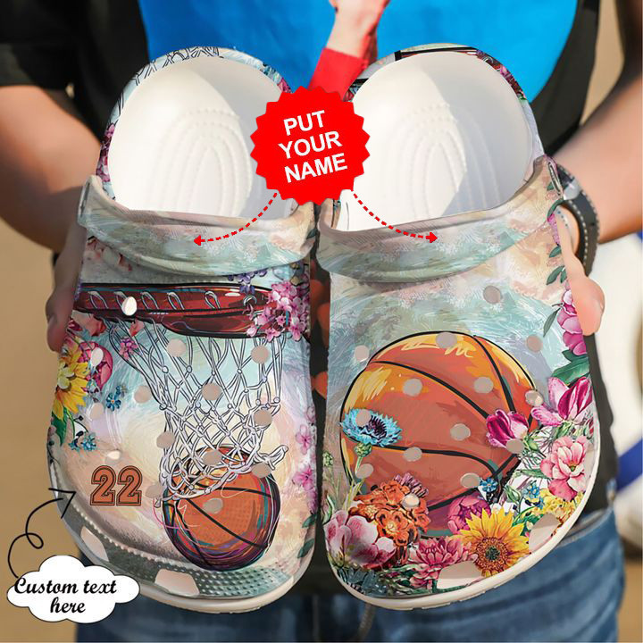 Basketball - Basketball Personalized Floral Clog Shoes For Men And Women