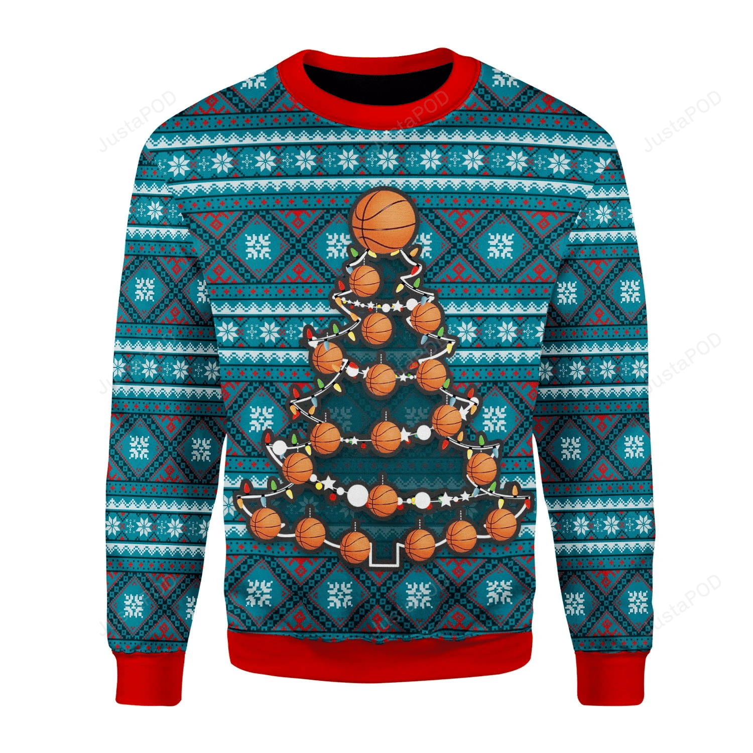 Basketball Christmas Tree Ugly Christmas Sweater Adult 3D Funny Matching for family