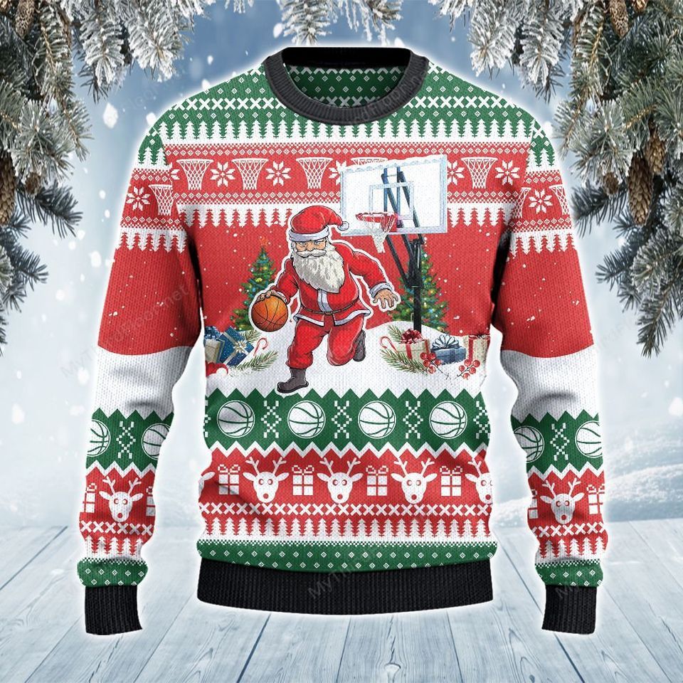 Basketball Lovers Gift Santa Dribble All Over Print Ugly Sweater