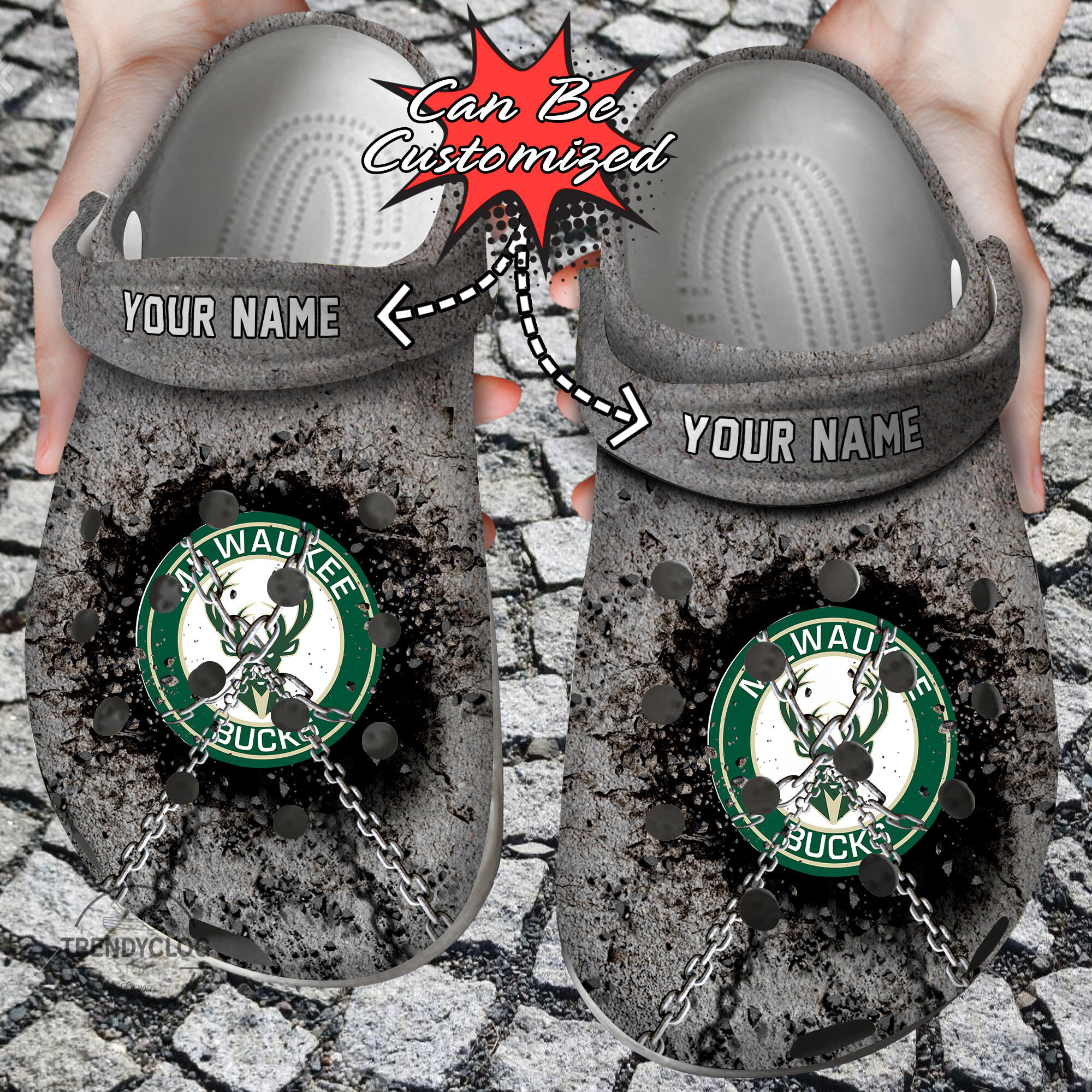 Basketball MBucks Personalized Chain Breaking Wall Clog Shoes