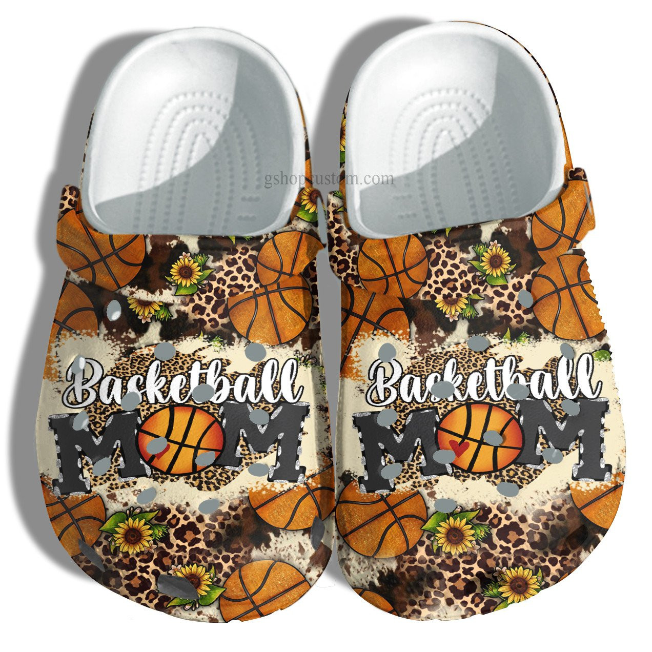 Basketball Mom Croc Shoes Leopard Sunflower Style - Basketball Cheer Up Daughter Player Mom Shoes Gift Mommy Birthday
