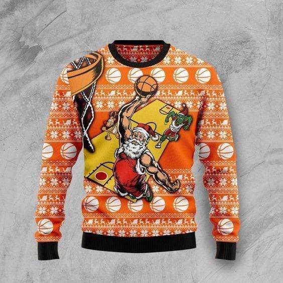 Basketball Santa Claus Ugly Christmas Sweater Adult 3D Funny Matching for family
