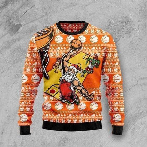 Basketball Santa Claus Ugly Christmas Sweater Adult 3D Funny Matching for family