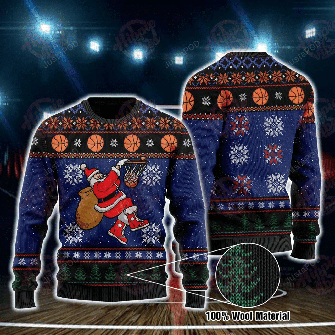 Basketball Santa Clause Ugly Christmas Sweater Adult 3D Funny Matching for family
