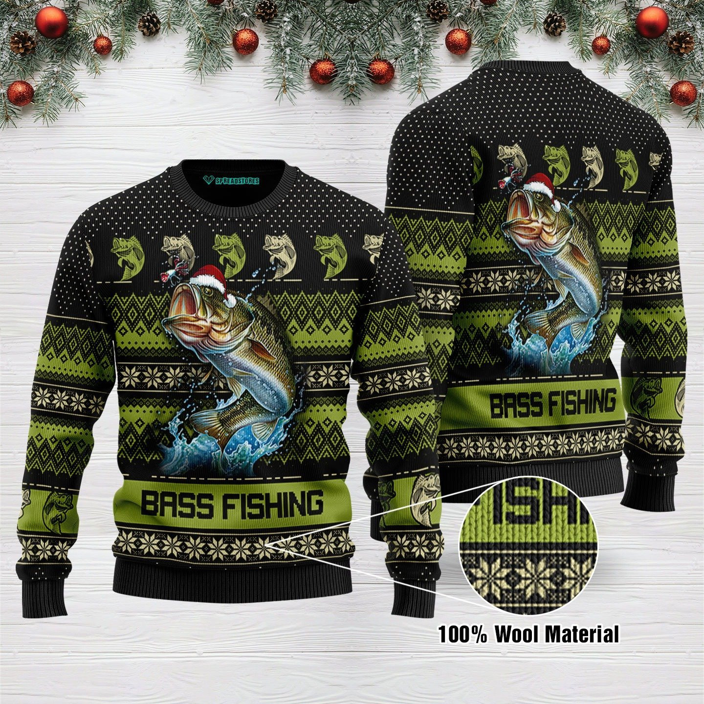 Bass Fishing For Ugly Christmas Sweater Adult 3D Funny Matching for family