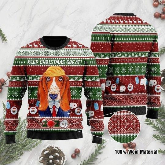Basset Hound Keep Christmas Great 2020 Ugly Christmas Sweater Adult 3D Funny Matching for family