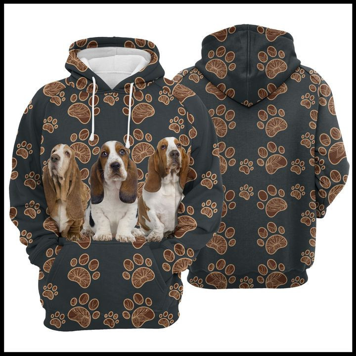 Basset Hound Paw Floral 3D All Over Print Hoodie, Zip Hoodie
