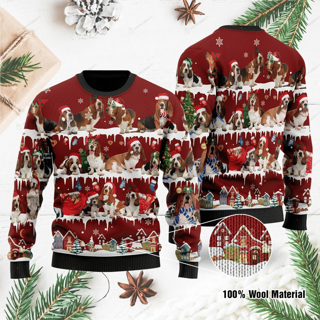 Basset Hound Ugly Christmas Sweater Adult 3D Funny Matching for family