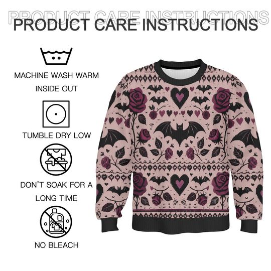 Bats Hearts and Roses Valentine's Day Ugly Sweatshirts, Spooky Gothic Valloween Ugly Sweatshirts - Image 15