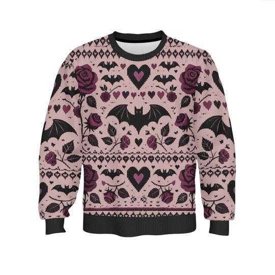 Bats Hearts and Roses Valentine's Day Ugly Sweatshirts, Spooky Gothic Valloween Ugly Sweatshirts - Image 12