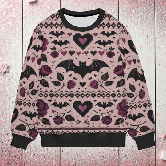 Bats Hearts and Roses Valentine's Day Ugly Sweatshirts, Spooky Gothic Valloween Ugly Sweatshirts - Image 11