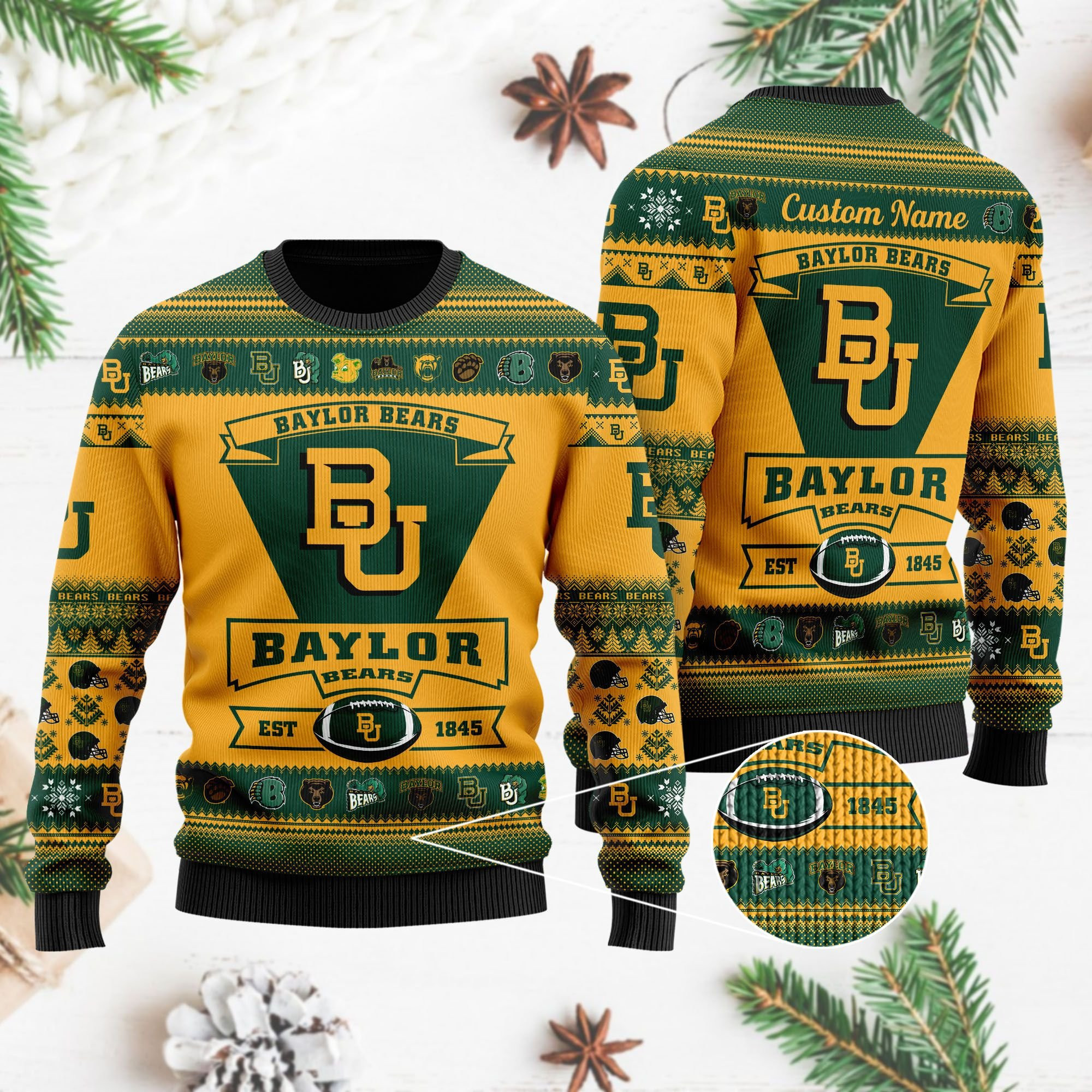 Baylor Bears Football Team Logo Custom Name Personalized Ugly Christmas Sweater Adult 3D Funny Matching for family - Image 4
