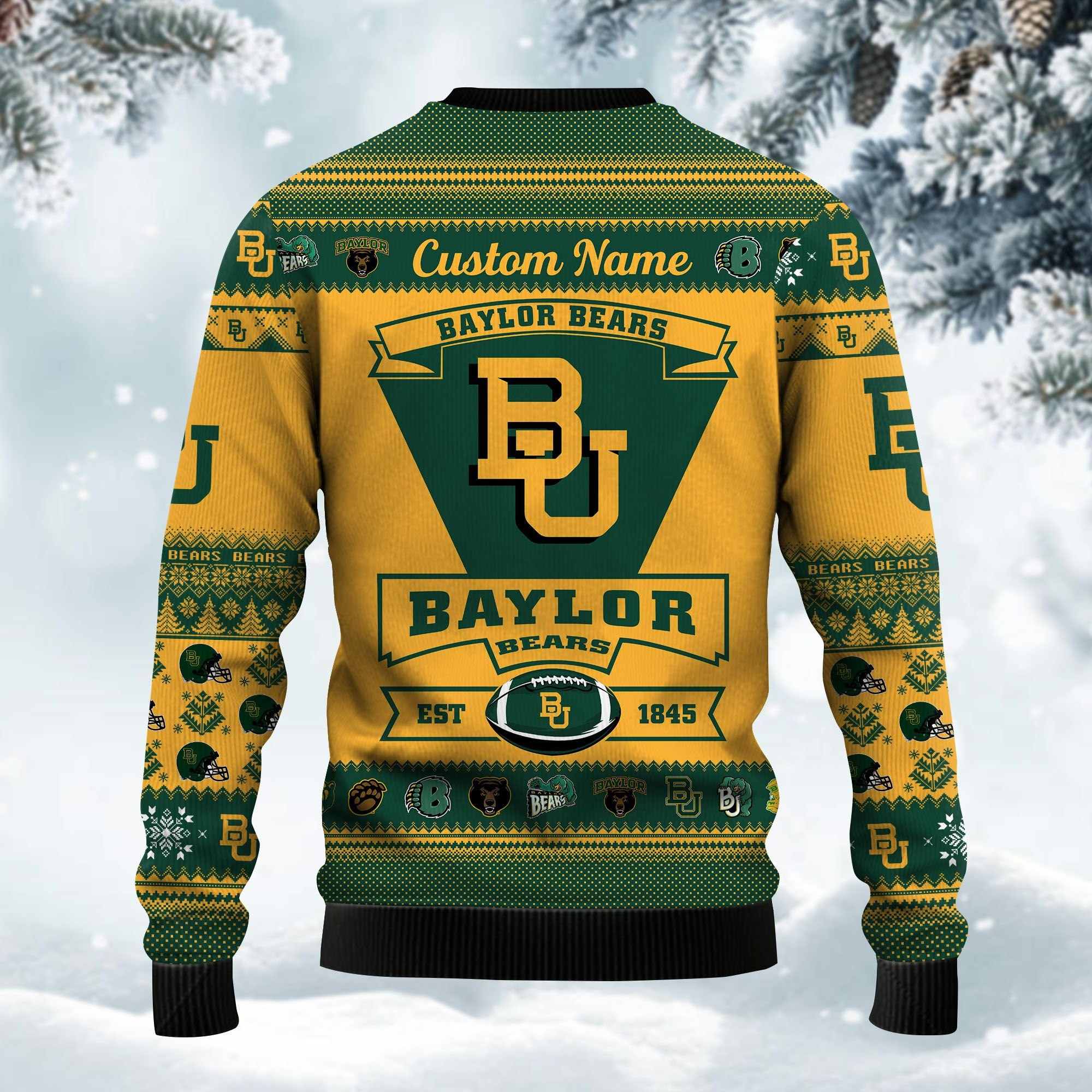 Baylor Bears Football Team Logo Custom Name Personalized Ugly Christmas Sweater Adult 3D Funny Matching for family - Image 3