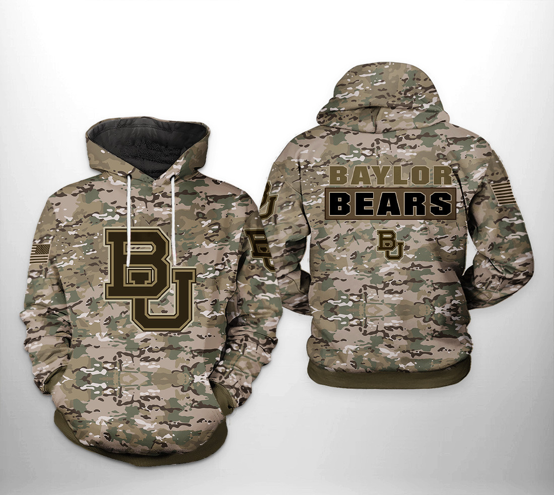Baylor Bears NCAA Camo Veteran 3D All Over Print Hoodie, Zip Hoodie