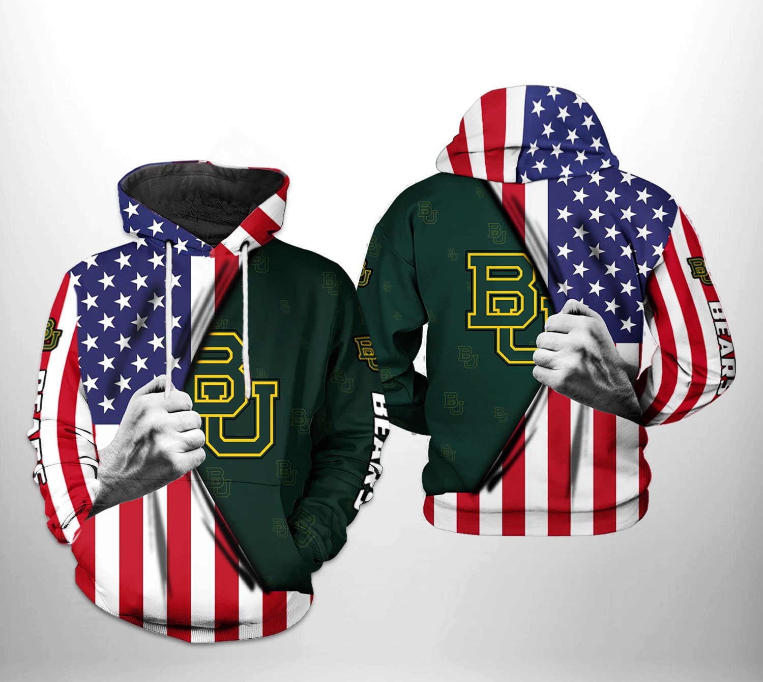 Baylor Bears NCAA US FLag 3D All Over Print Hoodie, Zip Hoodie